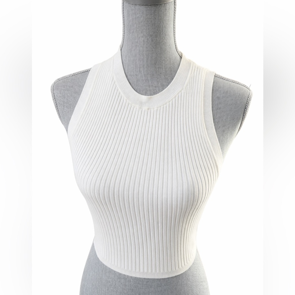 Aritzia Wilfred Contour Ribbed High Neck Cropped Tank Ivory XS